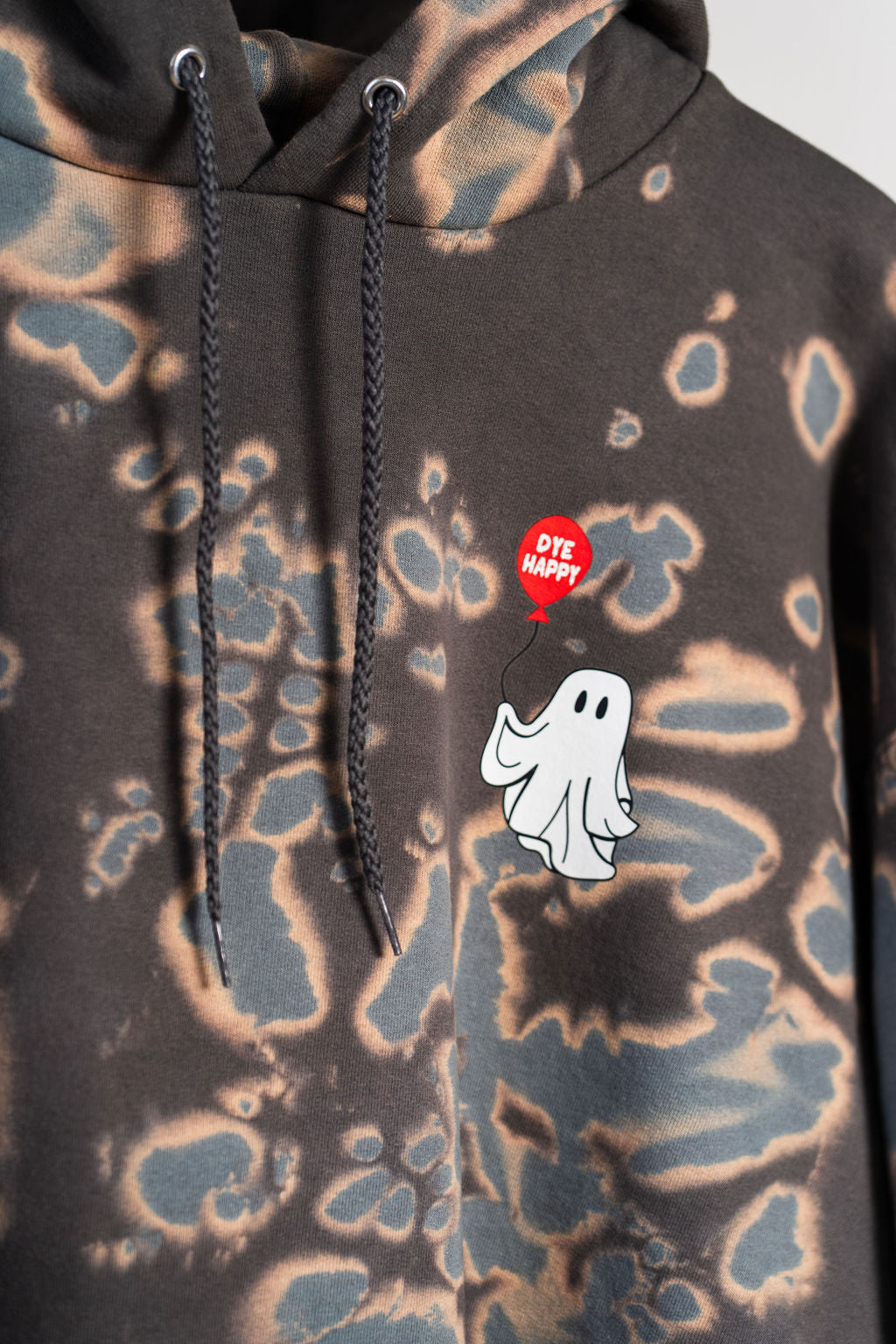 Gray Glacier Blue "I Hope You Dye Happy" Tie Dye Hoodie w/ Dexter the Ghost!