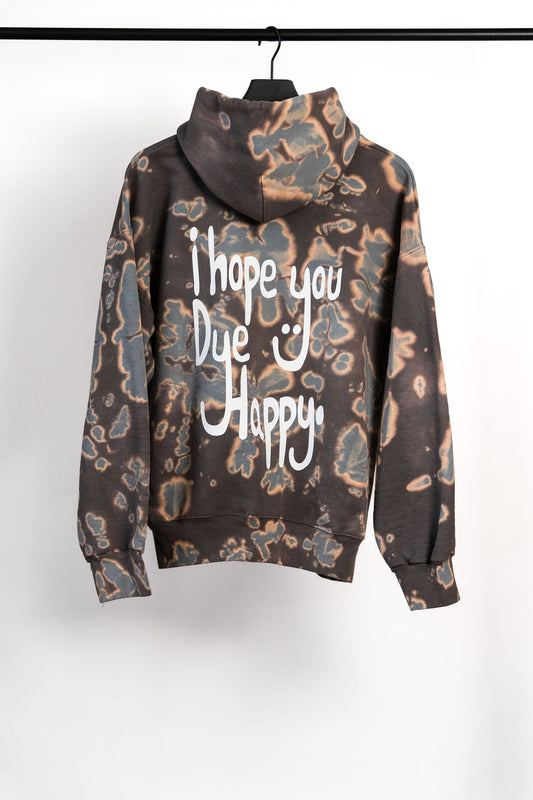Gray Glacier Blue "I Hope You Dye Happy" Tie Dye Hoodie w/ Dexter the Ghost!